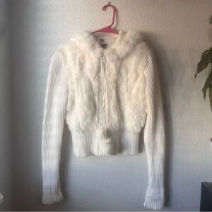 White Genuine Fur Hooded Sweater